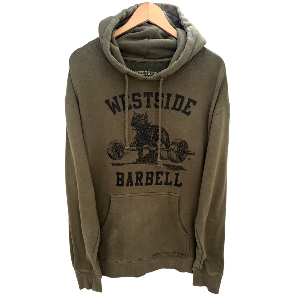 Westside Hoodie Men's L Olive Black Bulldog Lifting A Barbell